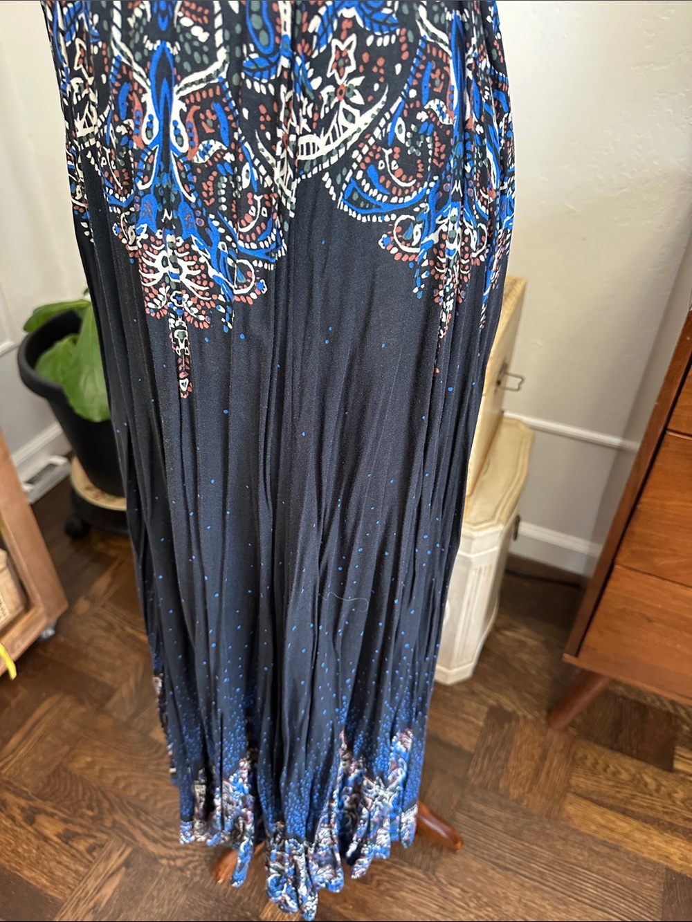 Free People Black Maxi Dress with Blue & Cream Paisley Print - Picture 8 of 14